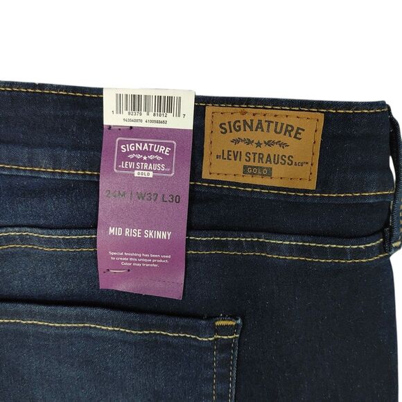 Levi's Signature Gold Mid-Rise Skinny Stretch Jeans Dark Blue 24M W37 x L30 NWT - Picture 10 of 15